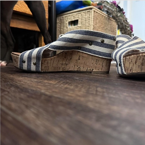 Navy Striped Wedge Sandals with Cork - Picture 6 of 8